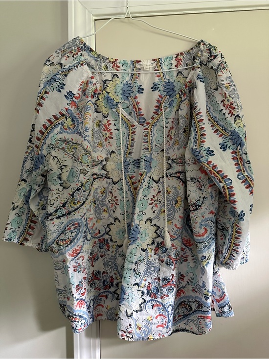 Hester & Orchard Tops - Boho Tie-Neck Peasant Blouse in Multi Floral